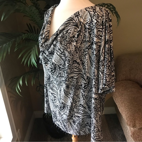 Dress Barn plus size black white cowl neck beaded stretch top - Picture 5 of 7